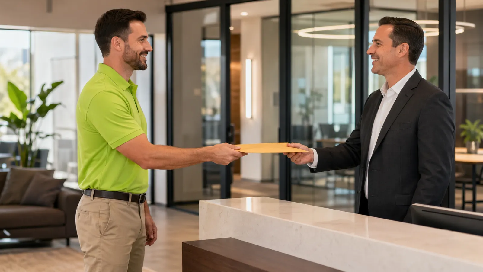 No. 1 Courier driver completing a chain-of-custody document handoff in Phoenix
